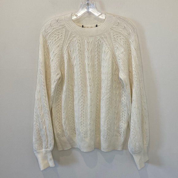 O.P.T. Pointelle Wool Mohair Ivory Balloon Sleeve Sweater - Picture 1 of 8